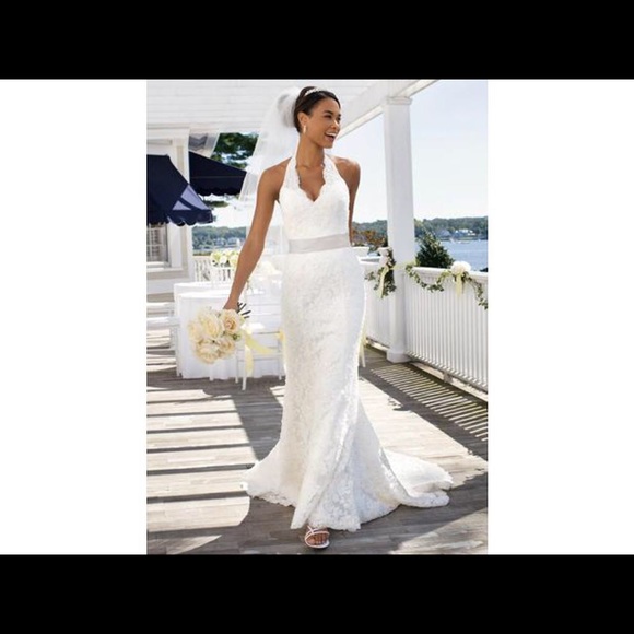 david's bridal lace halter wedding dress